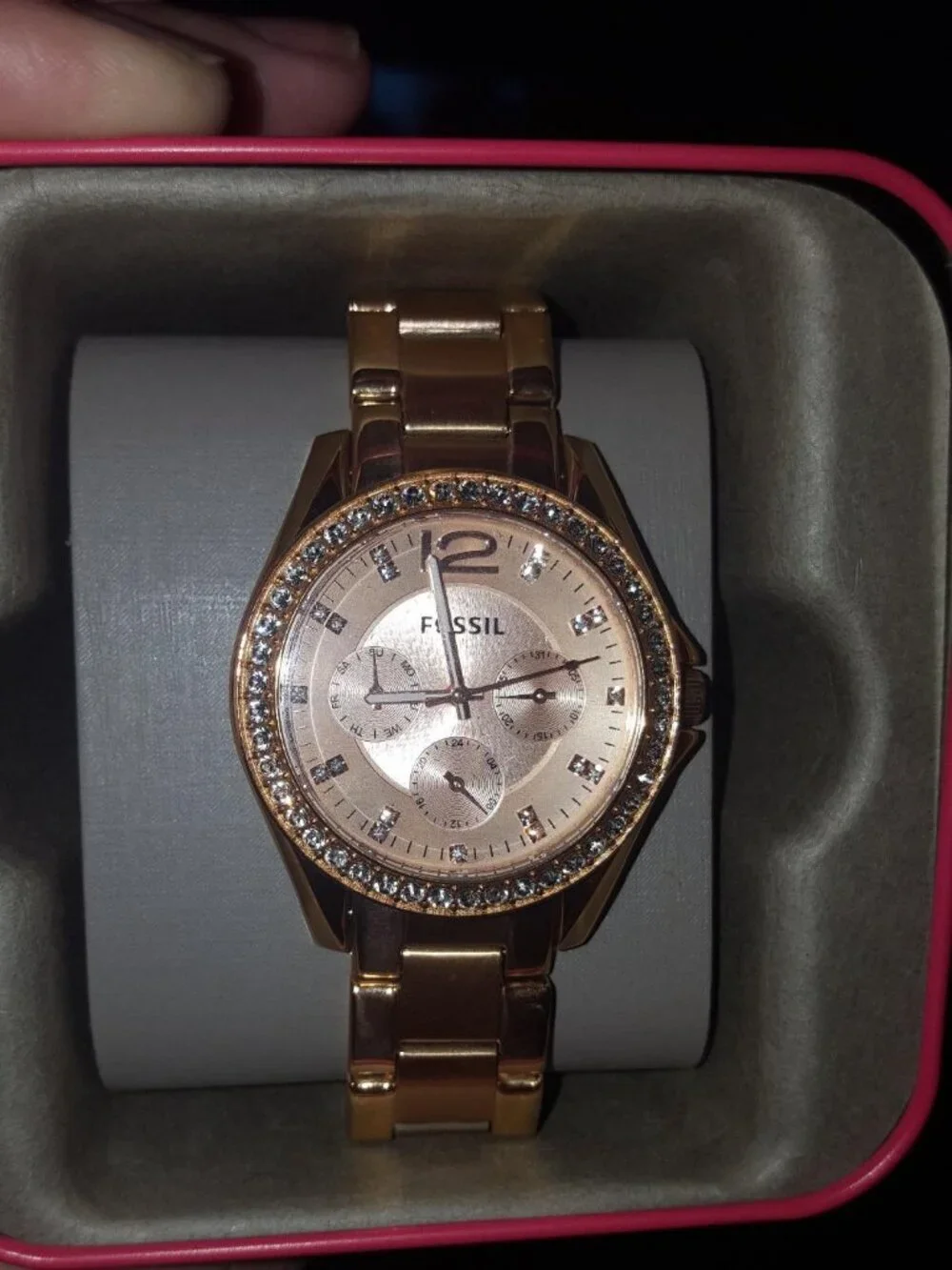 Fossil Women's Rose Gold Analog Quartz Riley Stainless Steel Multifunction Watch
